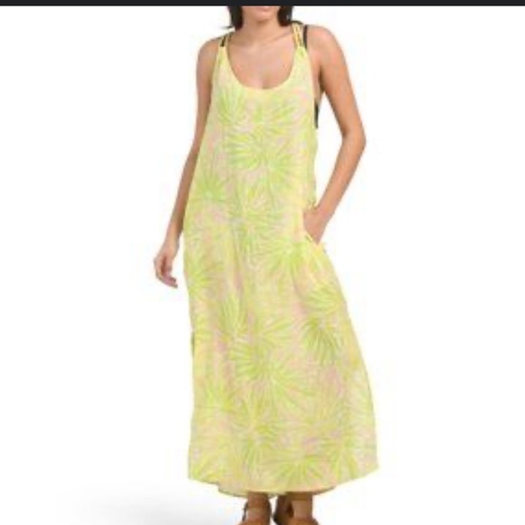 Sigrid Olsen Palm Print Linen Blend Beach Maxi Dress M Cover Up - Picture 1 of 8